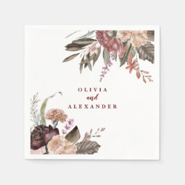 ボホブルゴーニュバラ秋結婚フローラ スタンダードカクテルナプキン