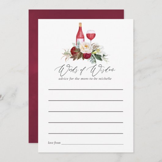 ボホブルゴーニュフローラブライダルシャワーワインテイスティング アドバイスカード (正面/裏面)