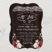 ボホブルゴーニュフローラレース手書結婚き文字 招待状 (正面/裏面)