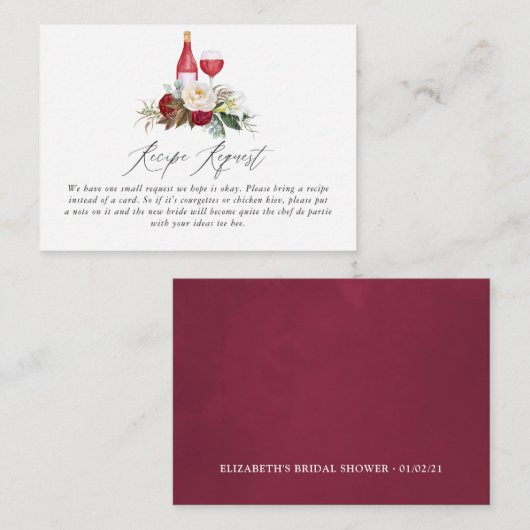 ボホブルゴーニュフローラワインテイスティングブライダルシャワー エンクロージャーカード (正面/裏面)