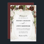 ボホブルゴーニュフローラ結婚キャノピー 招待状<br><div class="desc">緑の葉結婚とブルゴーニュのフローラのキャノピーとボヘミアのデザイン、赤面と白いバラ、あなたは、この結婚式の招待の文言、文字のサイズ、色とフォントを変更することができる。</div>