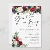 ボホブルゴーニュ女の子または男の子ジェンダーのリビール招待状 招待状 (正面)