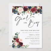 ボホブルゴーニュ女の子または男の子ジェンダーのリビール招待状 招待状 (正面)