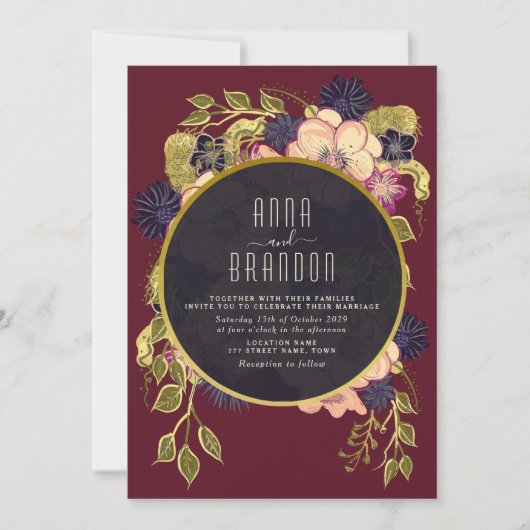 ボホブルゴーニュ海軍フローラ結婚式の招待 招待状 (正面)