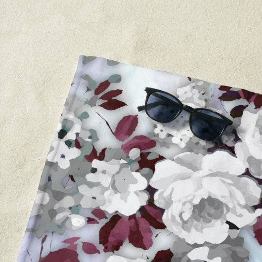 ボホブルゴーニュ白パステル大理石花柄 ビーチタオル (インサイチュ)