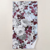 ボホブルゴーニュ白パステル大理石花柄 ビーチタオル (正面)