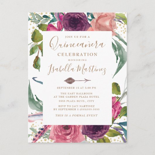 ボホブルゴーニュ赤面ピンクフローラキンセアニラ ポストカード (正面)