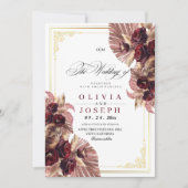 ボホブルゴーニュ金ゴールドバラ素朴フローラ結婚ズ 招待状 (正面)