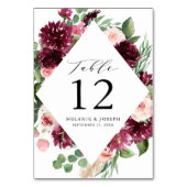 ボホブルゴーニュ&赤面ウォーターカラー結婚フローラ テーブルナンバー (裏面)