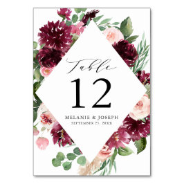 ボホブルゴーニュ&赤面ウォーターカラー結婚フローラ テーブルナンバー