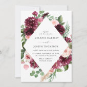 ボホブルゴーニュ&赤面ウォーターカラー結婚フローラ 招待状 (正面)