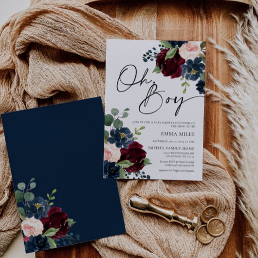 ボホブルゴーニュOhボーイベビーシャワー招待状 招待状