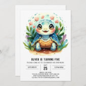 ボホブルーおもしろいタートルボーイ誕生日 招待状 (正面/裏面)
