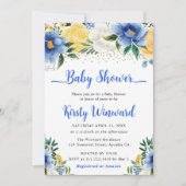 ボホブルーと黄色の夏の花ベビーシャワー 招待状 (正面)