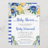 ボホブルーと黄色の夏の花ベビーシャワー 招待状 (正面/裏面)