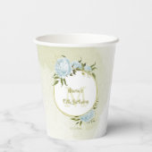 ボホブルーの花と緑の葉の植物 紙コップ (裏面)