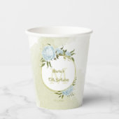 ボホブルーの花と緑の葉の植物 紙コップ (正面)