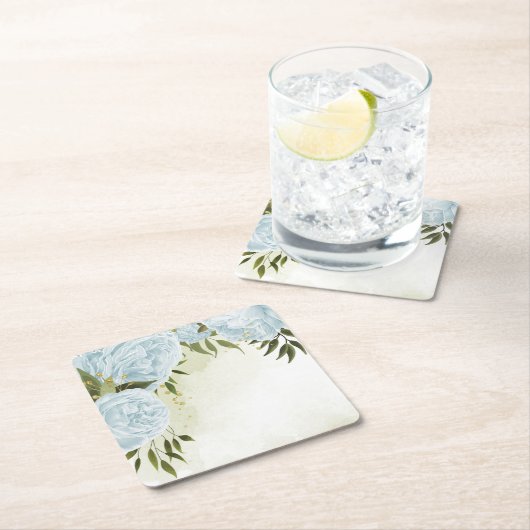 ボホブルーの花は緑の葉植物植物 スクエアペーパーコースター (インサイチュ)
