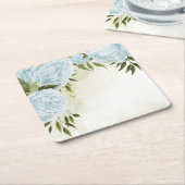 ボホブルーの花は緑の葉植物植物 スクエアペーパーコースター (アングル)