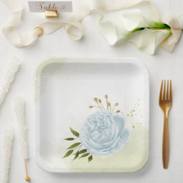 ボホブルーの花は緑の葉植物植物 ペーパープレート