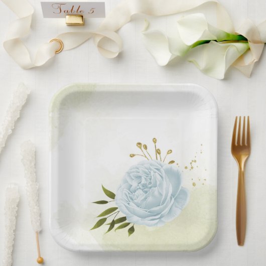 ボホブルーの花は緑の葉植物植物 ペーパープレート (ウェディング)