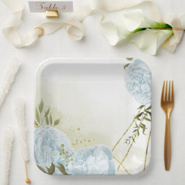 ボホブルーの花は緑の葉植物植物 ペーパープレート