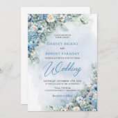 ボホブルーアジサイとクリームバラユーカリ 招待状 (正面/裏面)