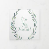 ボホブルーアンドグリーンリース結婚ズ 三つ折り招待状 (カバー)