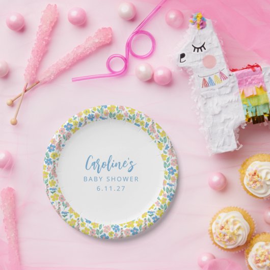 ボホブルーイエローディティフローラカスタムベビーシャワー ペーパープレート (パーティー)