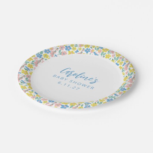 ボホブルーイエローディティフローラカスタムベビーシャワー ペーパープレート (アングル)
