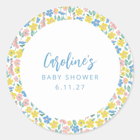 ボホブルーイエローディティフローラカスタムベビーシャワー ラウンドシール (正面)