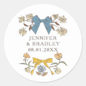 ボホブルーイエローリボンフローラ結婚式の引き出物 ラウンドシール (正面)