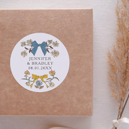 ボホブルーイエローリボンフローラ結婚式の引き出物 ラウンドシール