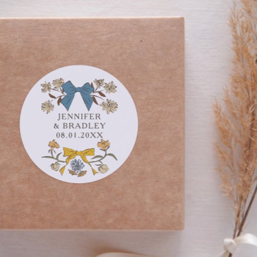 ボホブルーイエローリボンフローラ結婚式の引き出物 ラウンドシール