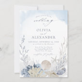 ボホブルーウォーターカラービーチ結婚式 招待状 (正面)