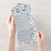 ボホブルーウォーターカラーフローラルパター結婚ン オールインワン招待状 (貼ってはがせる)