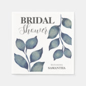 ボホブルーウォーターカラーリーフブライダルシャワー スタンダードカクテルナプキン (正面)