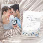 ボホブルーウォーターカラーワイルドフラワー&フォト結婚ズ 招待状