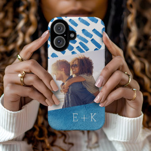 ボホブルーウォーターカラー抽象芸術  写真モノグラムの iPhone 16ケース