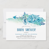 ボホブルーウォーター色フローラベビーシャワー招待状 招待状 (正面)