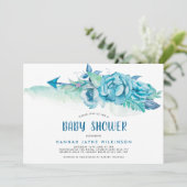 ボホブルーウォーター色フローラベビーシャワー招待状 招待状 (スタンド正面)