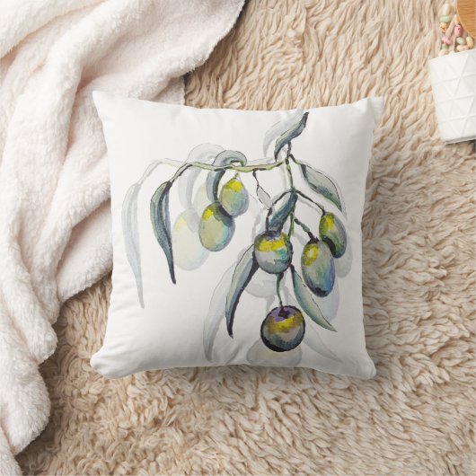 ボホブルーオリーブブランチ水カラーハンド色彩の鮮やか クッション (ブランケット)