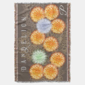 ボホブルーオレンジタンデリオン金ゴールドワイルドフラワーヴィンテージ スローブランケット (正面縦)