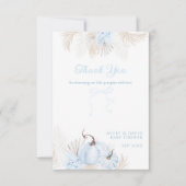 ボホブルーカボチャ男の子秋の赤ちゃんシャワー サンキューカード (正面)