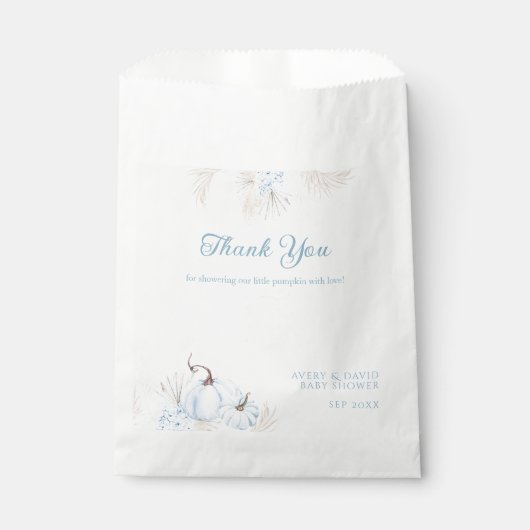 ボホブルーカボチャ男の子秋の赤ちゃんシャワー フェイバーバッグ (正面)