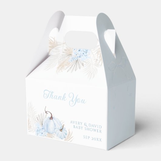 ボホブルーカボチャ男の子秋の赤ちゃんシャワー フェイバーボックス (正面サイド)