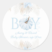 ボホブルーカボチャ男の子秋の赤ちゃんシャワー ラウンドシール (正面)