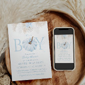 ボホブルーカボチャ男の子秋の赤ちゃんシャワー 招待状