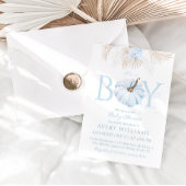 ボホブルーカボチャ男の子秋の赤ちゃんシャワー 招待状