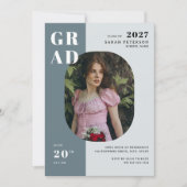 ボホブルーグレイはっきりしたタイポグラフィ写真卒業 招待状 (正面)